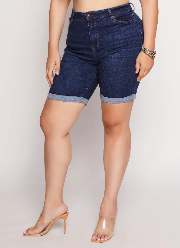 Plus Size WAX Denim Cuffed Bermuda Shorts