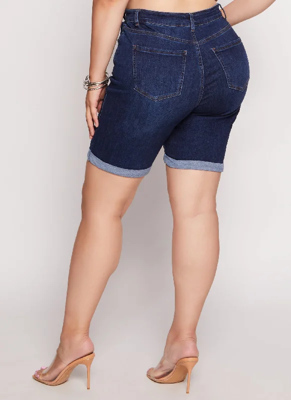 Plus Size WAX Denim Cuffed Bermuda Shorts