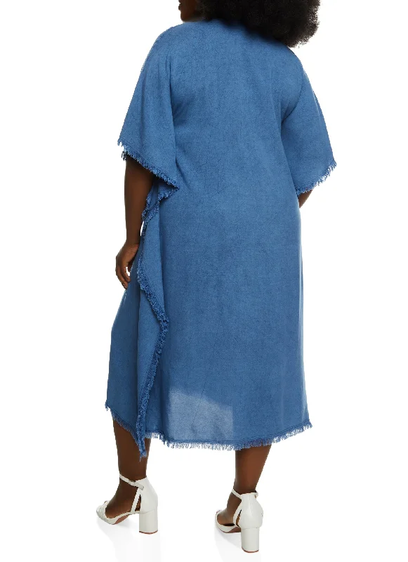 Plus Size Chambray Frayed Hem Caftan Dress