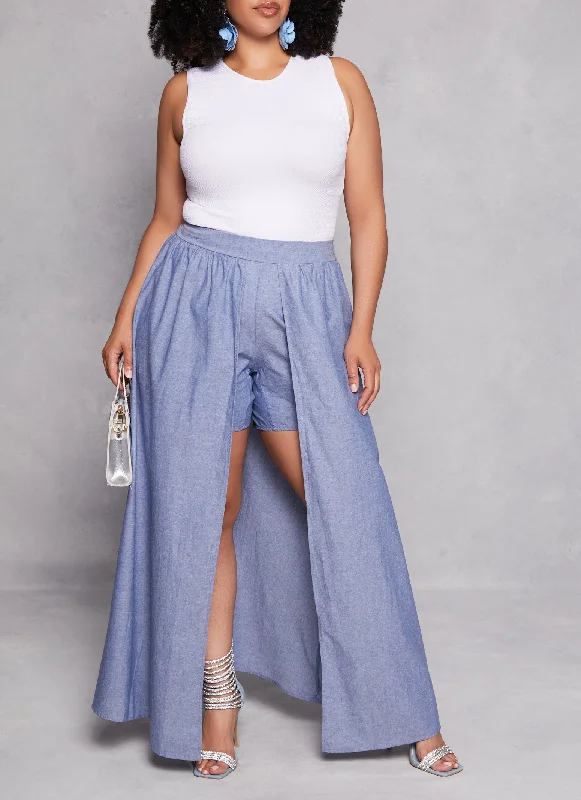 Plus Size Chambray Maxi Overlay Shorts