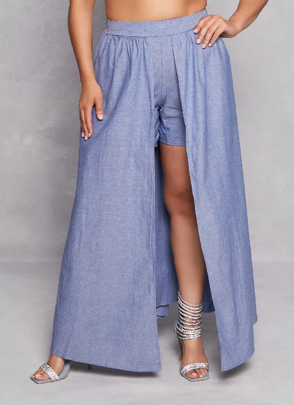 Plus Size Chambray Maxi Overlay Shorts