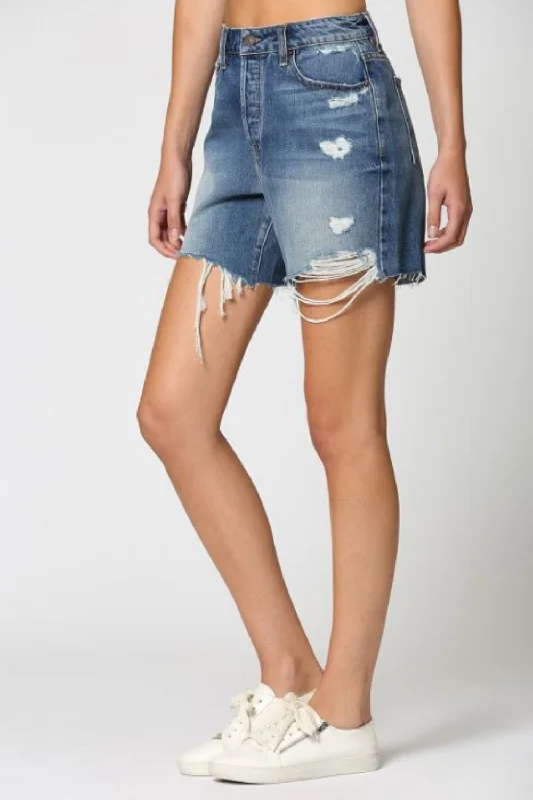 HIGH RISE DISTRESSED JEAN SHORTS | DARK WASH