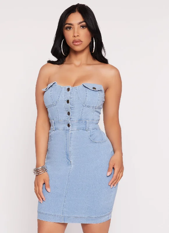 Haute Monde Strapless Denim Mini Dress