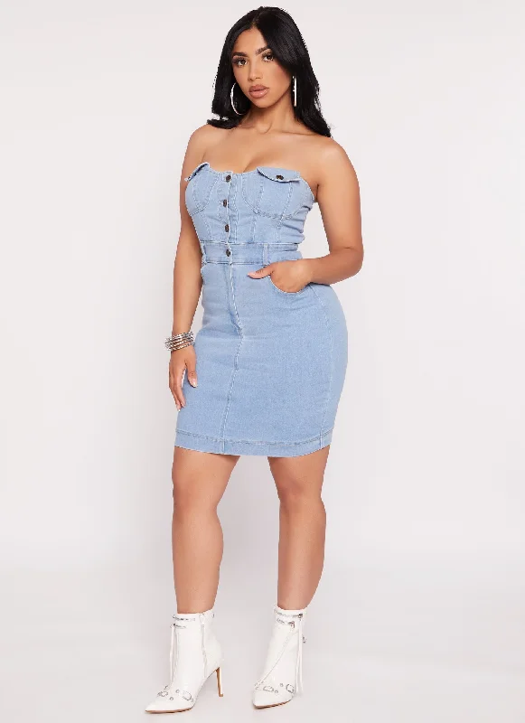 Haute Monde Strapless Denim Mini Dress