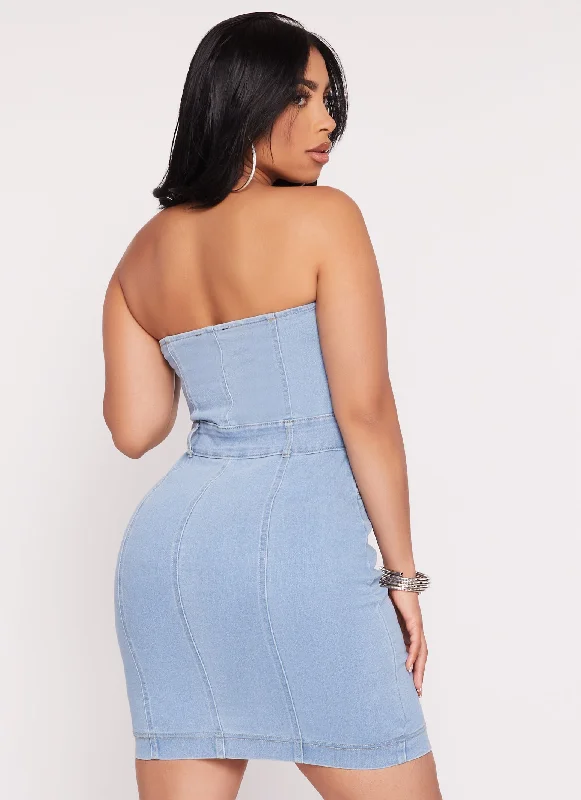 Haute Monde Strapless Denim Mini Dress