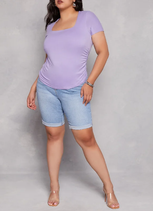 Plus Size WAX Denim Cuffed Bermuda Shorts