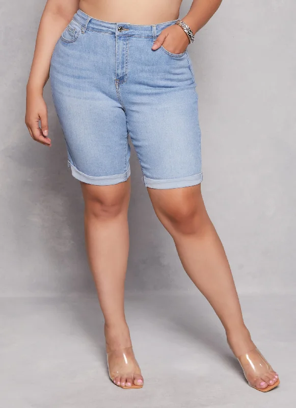 Plus Size WAX Denim Cuffed Bermuda Shorts