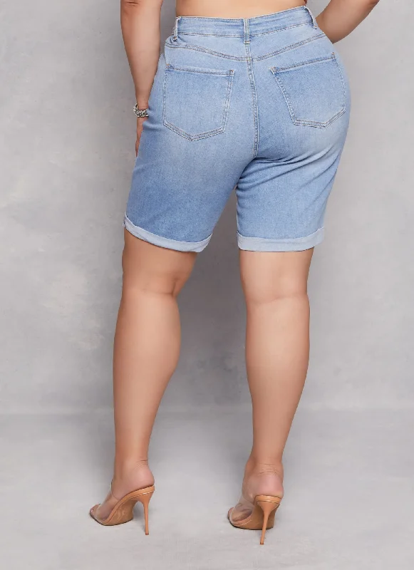 Plus Size WAX Denim Cuffed Bermuda Shorts