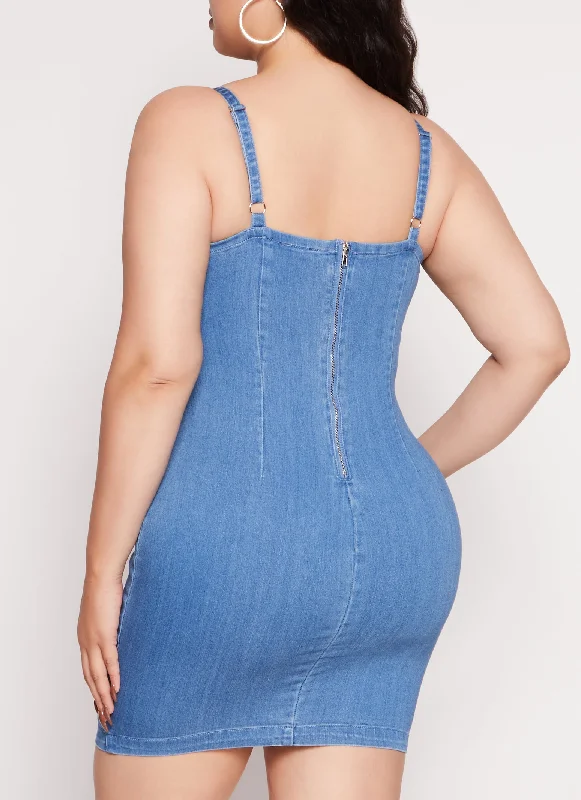 Plus Size Denim Zip Back Cami Dress