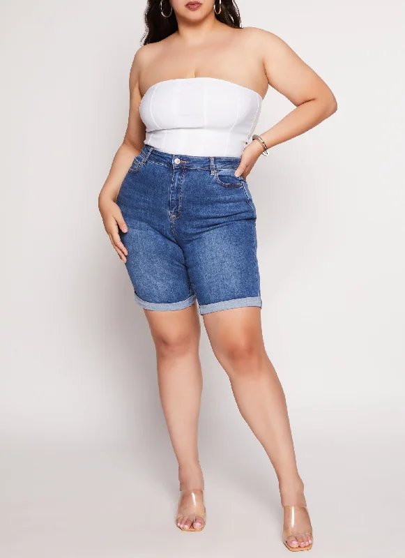 Plus Size WAX Denim Cuffed Bermuda Shorts