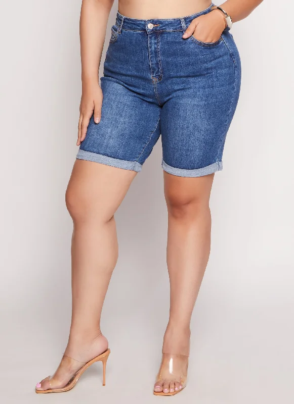 Plus Size WAX Denim Cuffed Bermuda Shorts