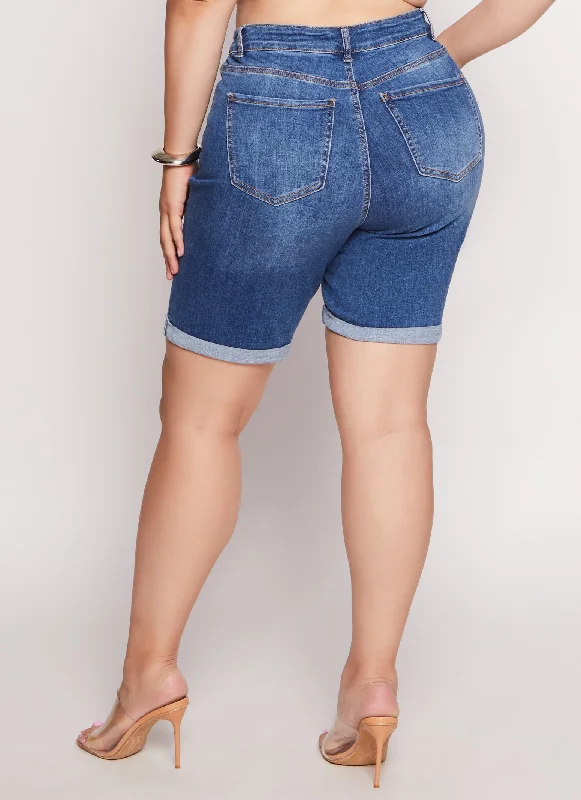 Plus Size WAX Denim Cuffed Bermuda Shorts