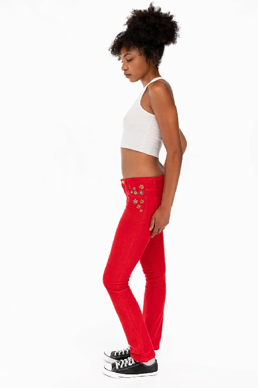 CRYSTAL FLOWER STRAIGHT LEG BABY CORDS IN RED