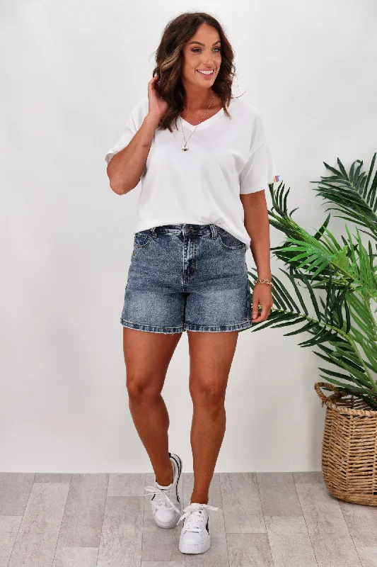 Shine On Label Kaden Vintage Denim Shorts Washed Indigo