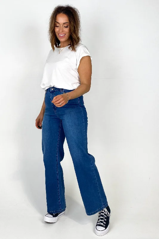 Wakee Gemma Wide Leg Jeans Dark Blue