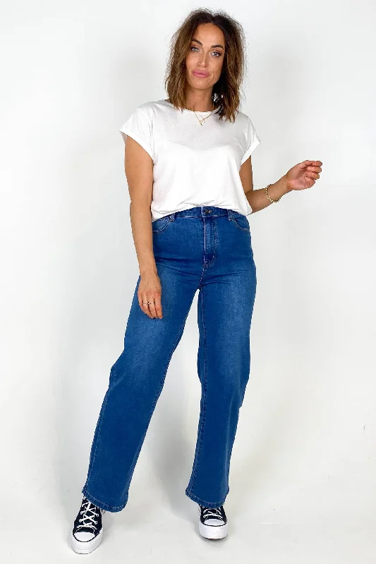 Wakee Gemma Wide Leg Jeans Dark Blue