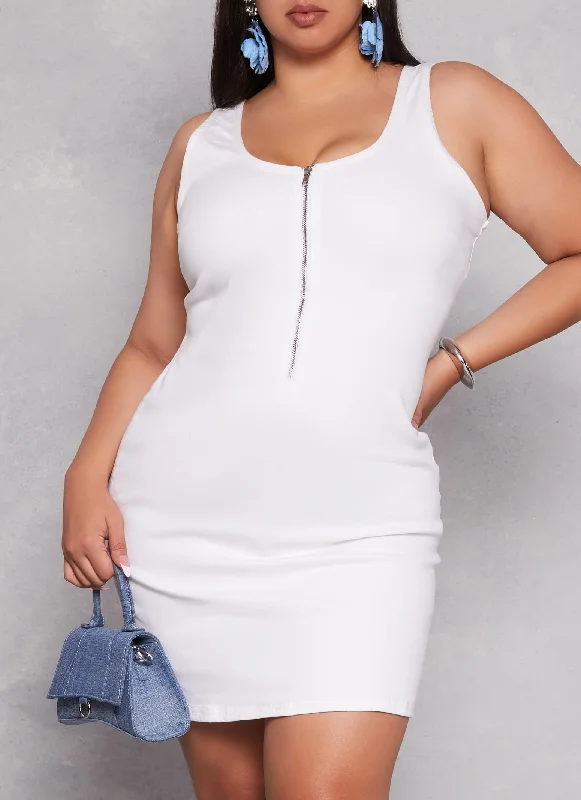 Plus Size Half Zip Denim Tank Dress