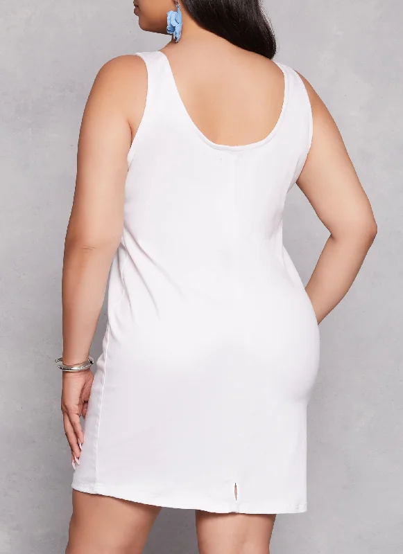 Plus Size Half Zip Denim Tank Dress