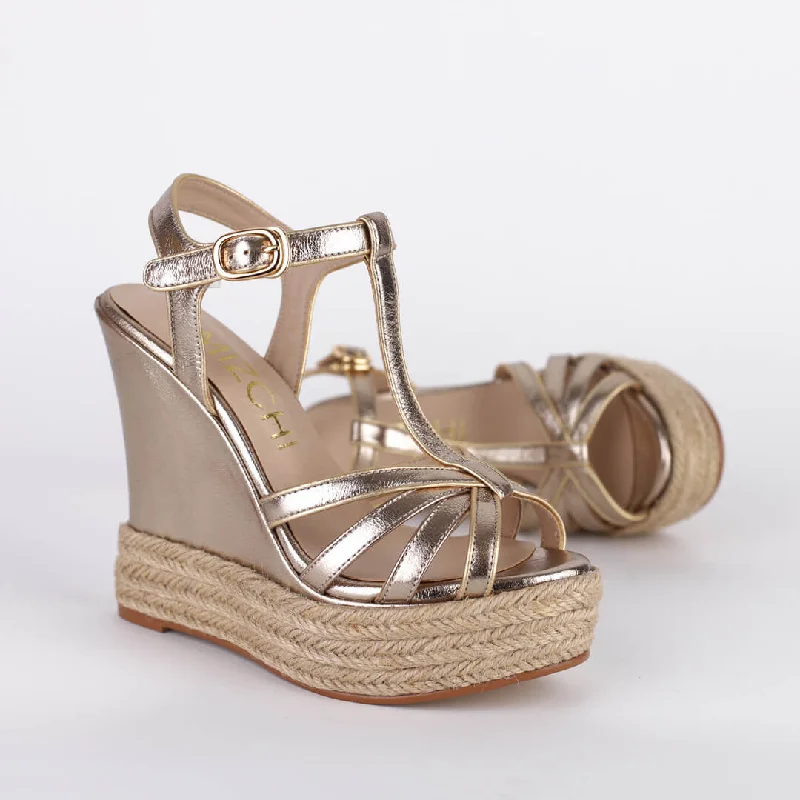 AMELIA - gold leather wedge