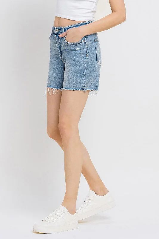 Tara High Rise Midi Shorts in Done Deal by Vervet