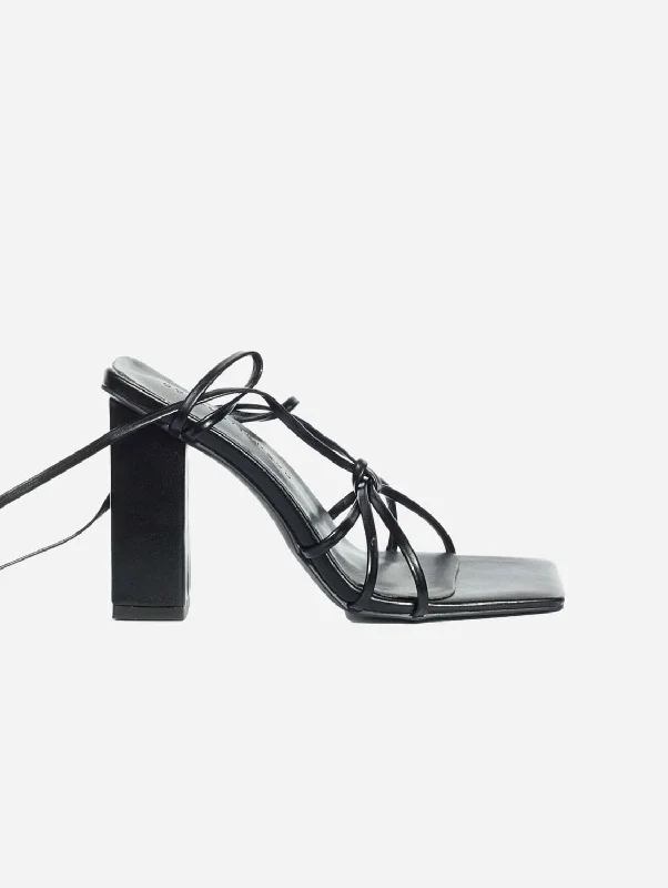 Mara Up-Cycled Vegan Leather Heeled Strap Sandals | Black