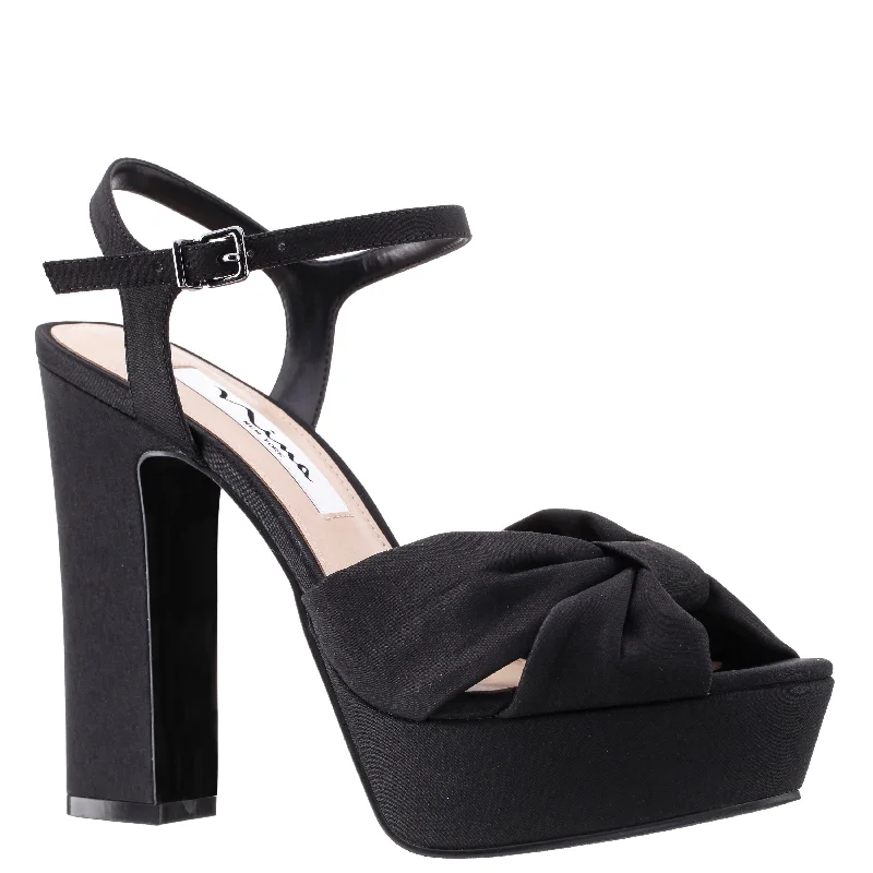 SKYLYNN-Womens Black Peau Stiletto Block-Heel Platform Sandal