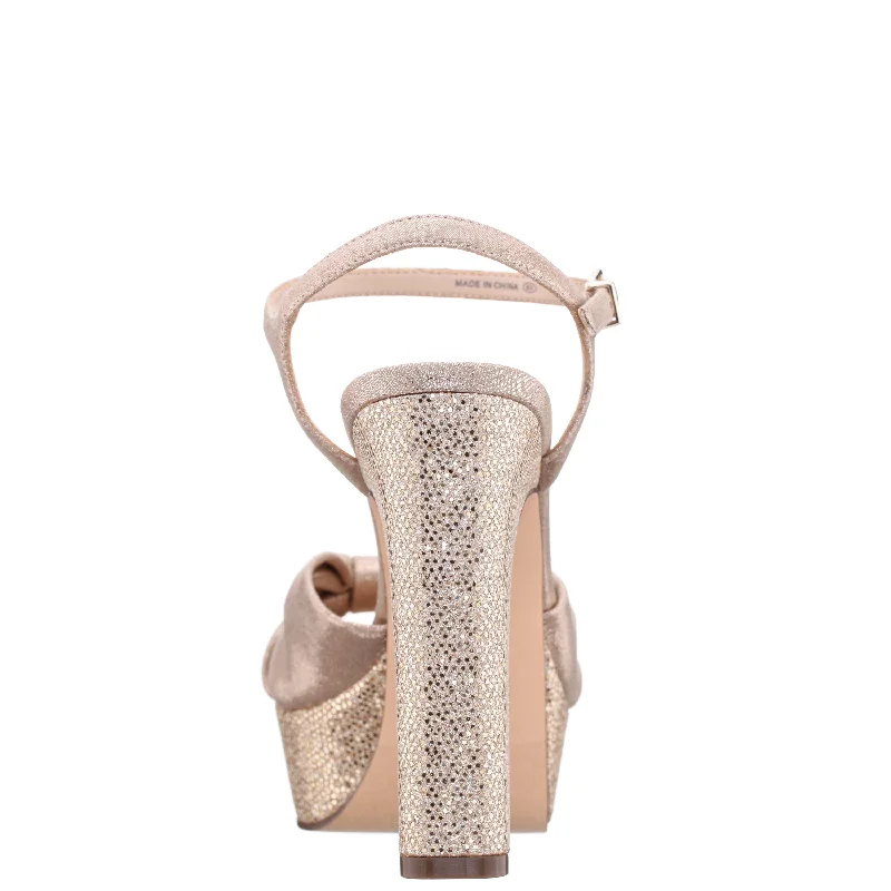 SKYLYNN-Womens Sand Glitter Shine Block-Heel Platform Sandal