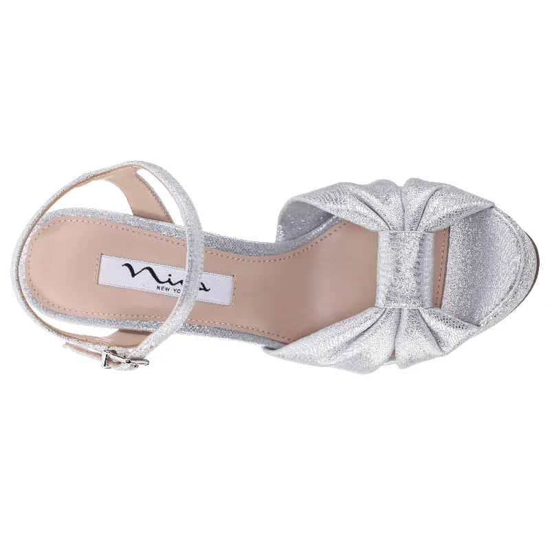 SKYLYNN-Womens Silver Glitter Block-Heel Platform Sandal