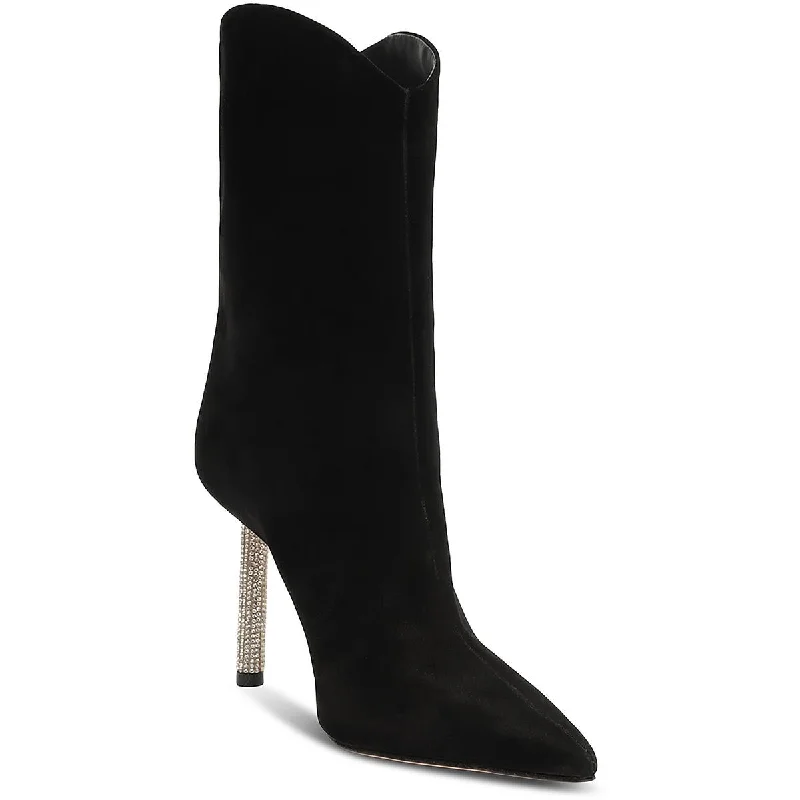 Womens Suede Rhinestone Mid-Calf Boots