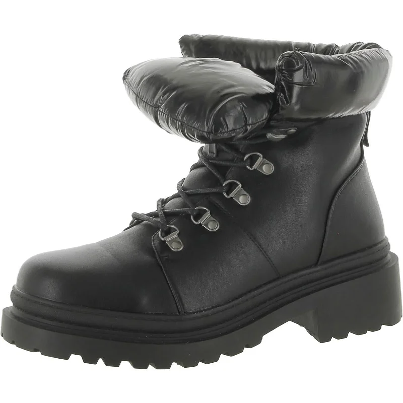 Womens Faux Leather Ankle Combat & Lace-Up Boots