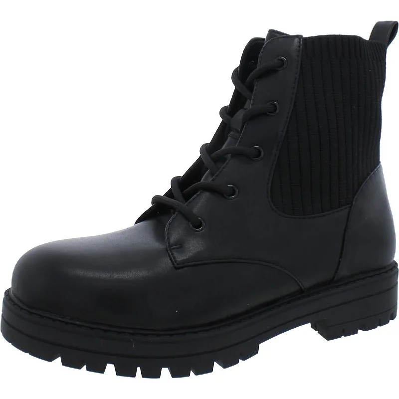 Kylee Womens Faux Leather Lug Sole Combat & Lace-Up Boots