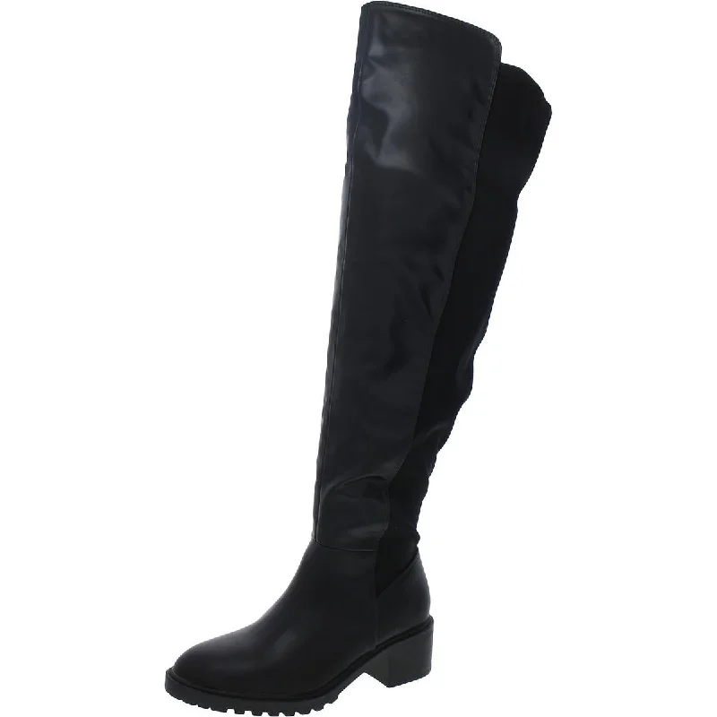 Womens Faux Leather Extra Wide Calf Over-The-Knee Boots