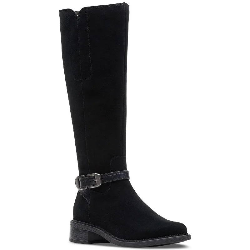 Maye Aster Womens Suede Buckle Knee-High Boots