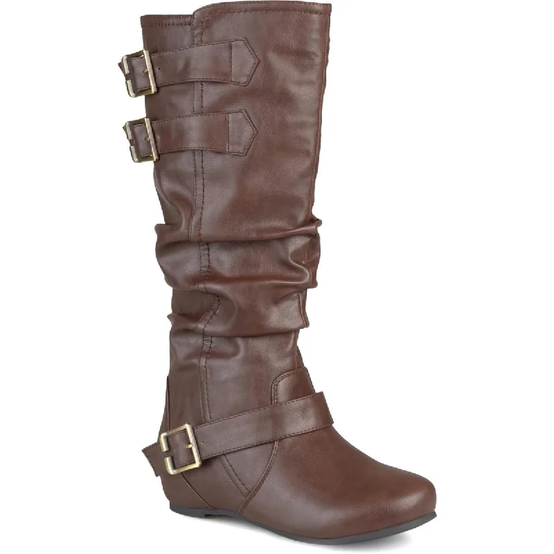 Tiffany Womens Faux Leather Extra Wide Calf Knee-High Boots