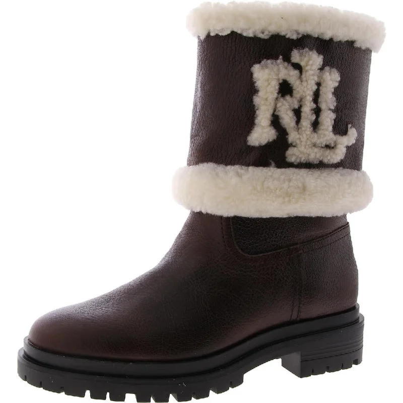 Carter Womens Cow Leather/Curly Shearling Sheep Winter Mid-Calf Boots