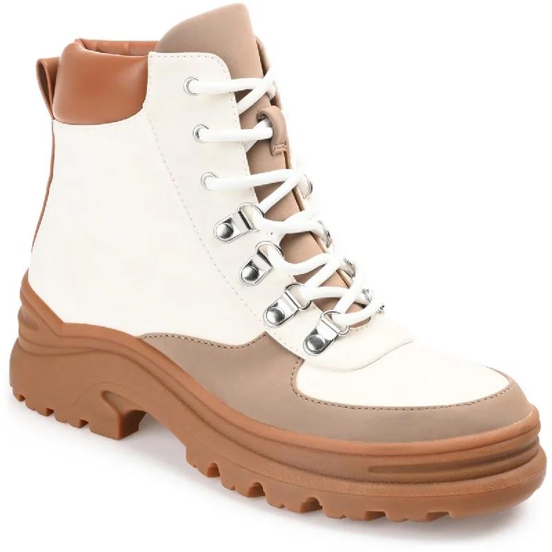 Keyera Womens Faux Leather Round Toe Combat & Lace-Up Boots