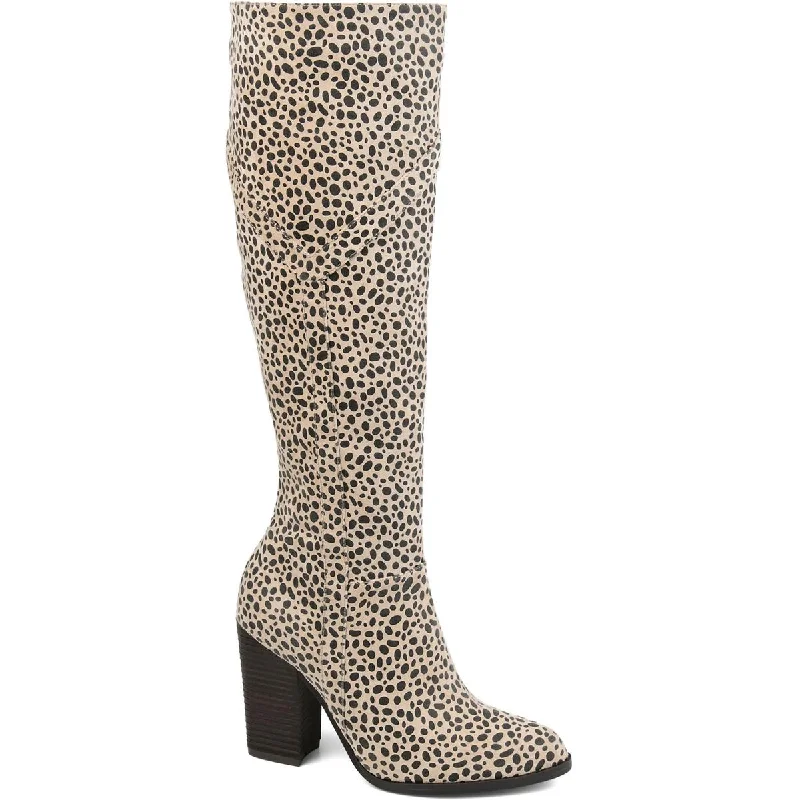 KYLLIE Womens Faux Suede Animal Print Over-The-Knee Boots