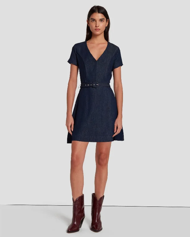 Denim Lustre Mod Dress in Dark Rinse