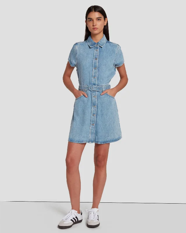 Denim Lustre Shirt Dress in Volcan Blue