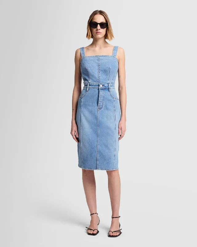 Seamed Denim Midi Dress in Oasis