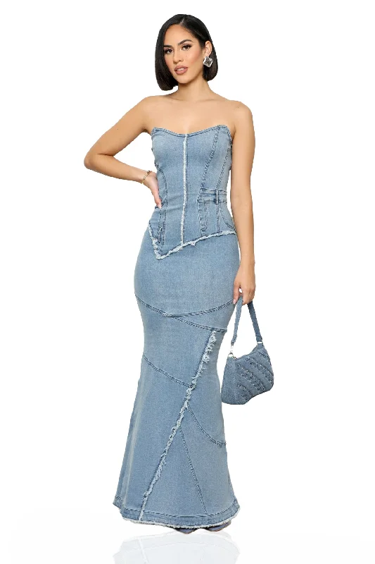 Denim Down Maxi Dress-FINAL SALE