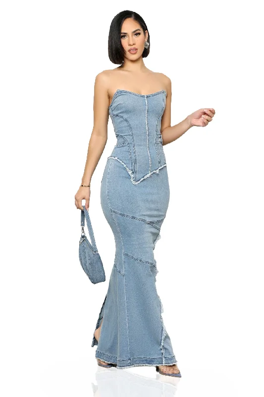 Denim Down Maxi Dress-FINAL SALE