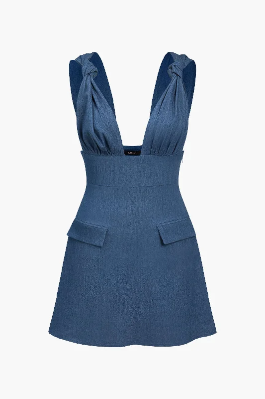 Knotted Strap Denim Mini Dress