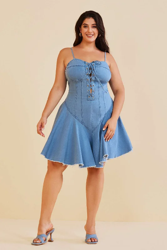 Plus Size Lace Up Slip Denim Dress