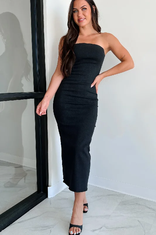 The Total Package Strapless Denim Midi Dress (Black)