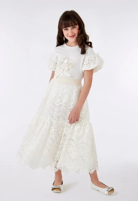 Pearl Beaded Blouse And Lace Skirt Combo