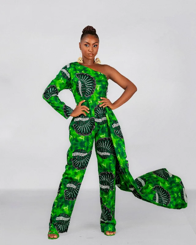 Ann Ankara Jumpsuit| Green African Print