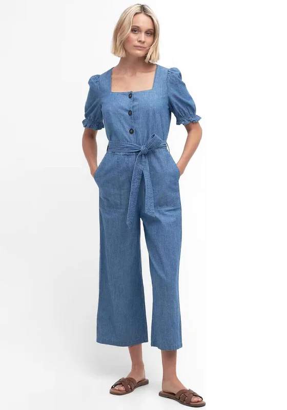 Barbour Womens Berkley Cotton Wide Leg Jumpsuit, Chambray