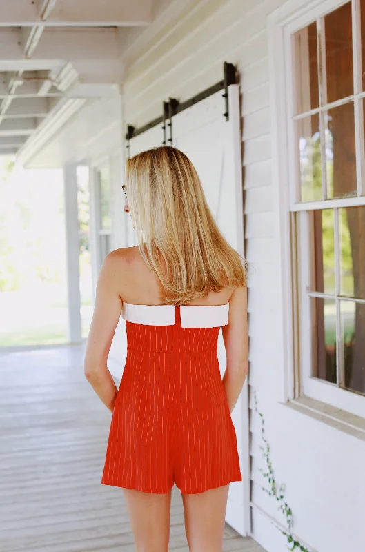 Call The Game Romper - Orange Red/White