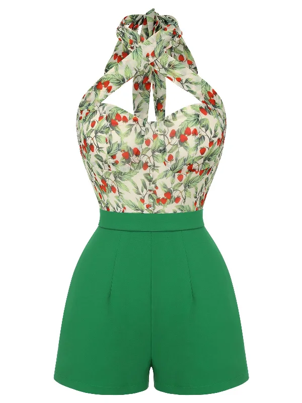 Green 1950s Strawberry Halter Romper